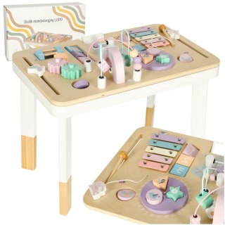 Drewniany stolik manipulacyjny Montessori LULILO LUDO – pastelowy różowy