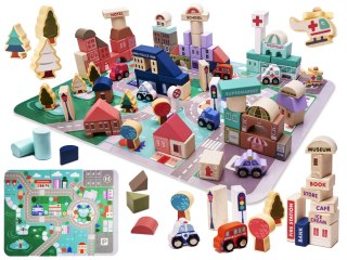 Klocki drewniane edukacyjne miasto puzzle 135 el.