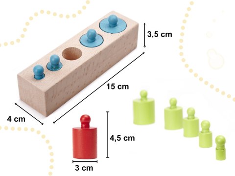 Kolorowe odważniki cylindry – drewniany sorter Montessori