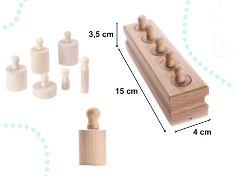 Drewniane odważniki cylindry – sorter Montessori
