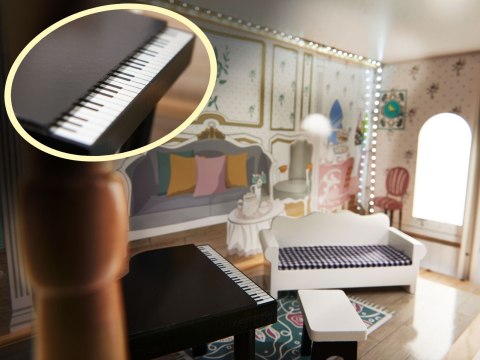 Drewniany domek dla lalek XXL – 3 piętra, mebelki, LED, 122 cm