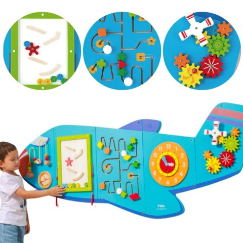 Drewniana tablica sensoryczno-manipulacyjna samolot XL – montaż na ścianę, Montessori, certyfikat FSC Drewniana tablica sensoryczno-manipulacyjna samolot XL – montaż na ścianę, Montessori, certyfikat FSC