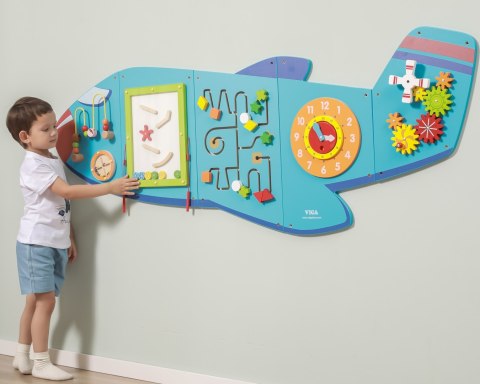 Drewniana tablica sensoryczno-manipulacyjna samolot XL – montaż na ścianę, Montessori, certyfikat FSC Drewniana tablica sensoryczno-manipulacyjna samolot XL – montaż na ścianę, Montessori, certyfikat FSC