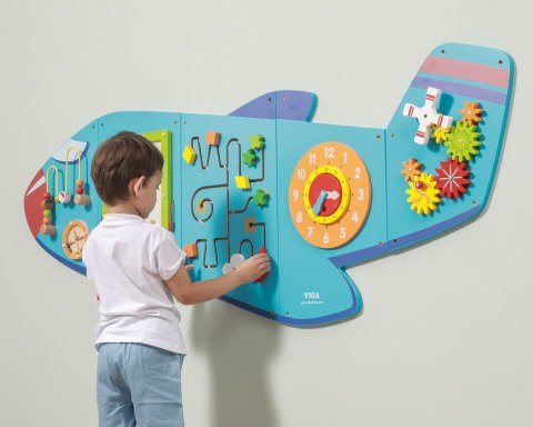 Drewniana tablica sensoryczno-manipulacyjna samolot XL – montaż na ścianę, Montessori, certyfikat FSC Drewniana tablica sensoryczno-manipulacyjna samolot XL – montaż na ścianę, Montessori, certyfikat FSC