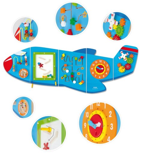 Drewniana tablica sensoryczno-manipulacyjna samolot XL – montaż na ścianę, Montessori, certyfikat FSC Drewniana tablica sensoryczno-manipulacyjna samolot XL – montaż na ścianę, Montessori, certyfikat FSC