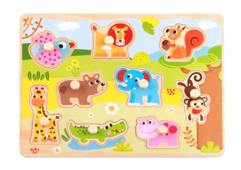 Drewniane puzzle Montessori – zwierzęta z pinezkami do dopasowania Drewniane puzzle Montessori – zwierzęta z pinezkami do dopasowania