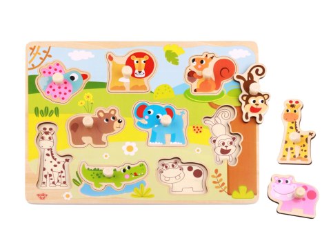 Drewniane puzzle Montessori – zwierzęta z pinezkami do dopasowania Drewniane puzzle Montessori – zwierzęta z pinezkami do dopasowania