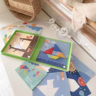 Drewniane puzzle tangram – układanka kształtów, 18 el.