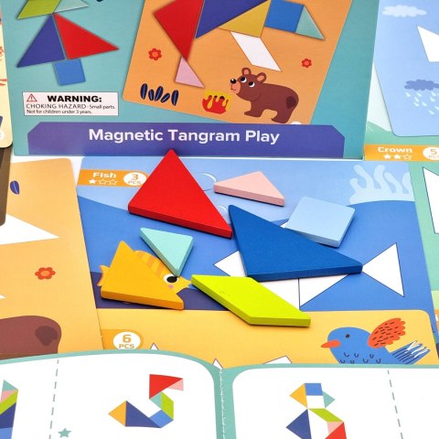 Drewniane puzzle tangram – układanka kształtów, 18 el.