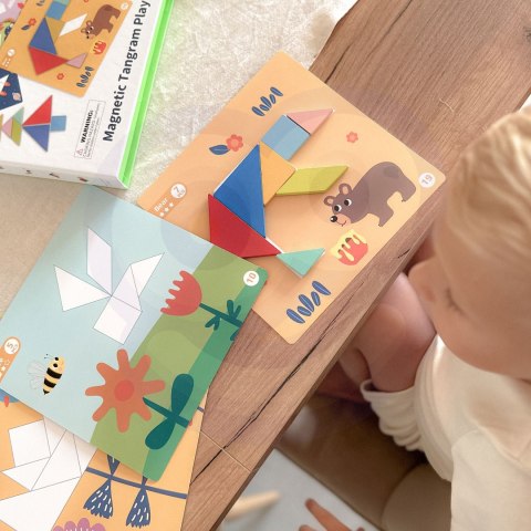 Drewniane puzzle tangram – układanka kształtów, 18 el.
