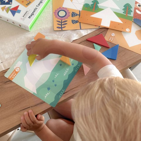 Drewniane puzzle tangram – układanka kształtów, 18 el.