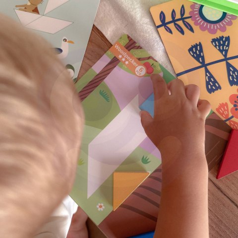 Drewniane puzzle tangram – układanka kształtów, 18 el.
