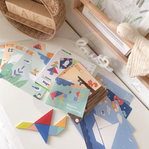 Drewniane puzzle tangram – układanka kształtów, 18 el.