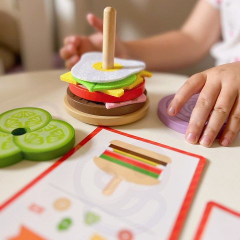 Drewniana burger restauracja – układanka dla dzieci, 15 elementów
