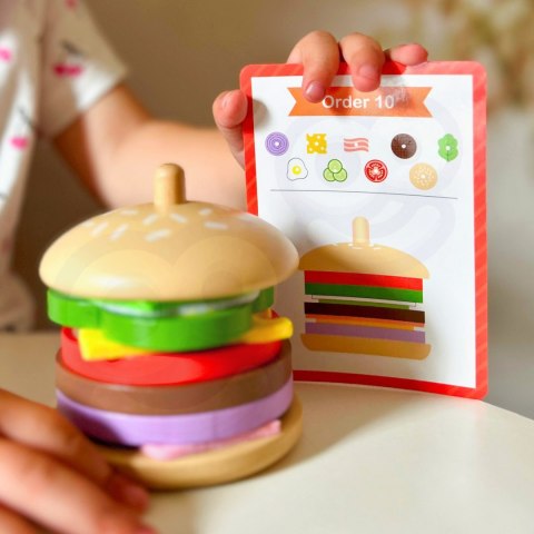 Drewniana burger restauracja – układanka dla dzieci, 15 elementów