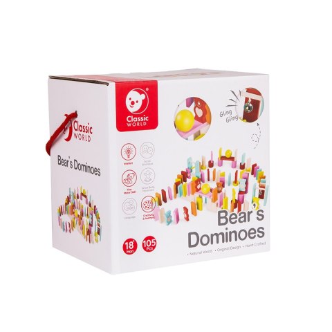 Drewniane domino dla dzieci – misie, 105 el.