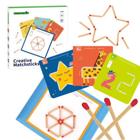 Drewniana Układanka Montessori Gra Logiczna Łamigłówki Zapałki Magnetyczne 58 el.