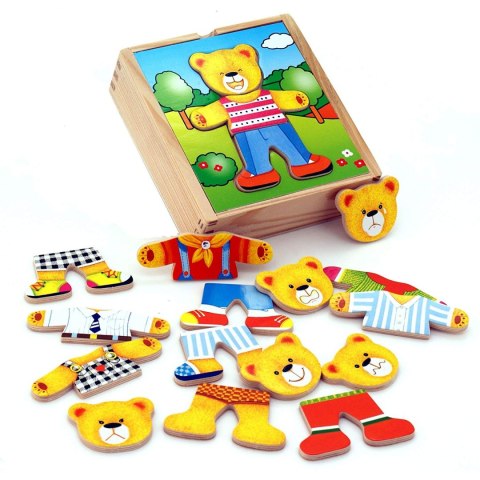 Drewniane puzzle układanka edukacyjna „Ubierz Misia – Chłopiec” Drewniane puzzle układanka edukacyjna „Ubierz Misia – Chłopiec”