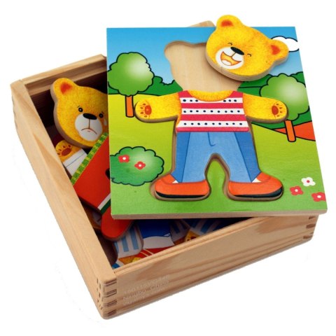 Drewniane puzzle układanka edukacyjna „Ubierz Misia – Chłopiec” Drewniane puzzle układanka edukacyjna „Ubierz Misia – Chłopiec”