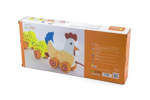 Drewniana kurka z kurczakami – zabawka do ciągnięcia 36 cm