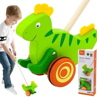 Drewniany pchacz dinozaur – zabawka na kijku