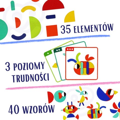 Drewniana układanka Montessori – 40 wzorów do odtworzenia, 55 elementów Drewniana układanka Montessori – 40 wzorów do odtworzenia, 55 elementów