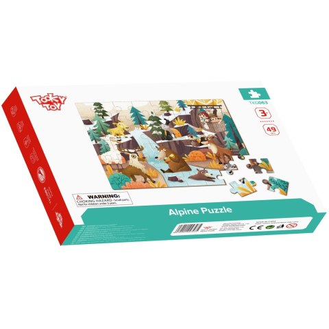 Drewniane puzzle – alpejskie zwierzęta i krajobraz, 49 el.
