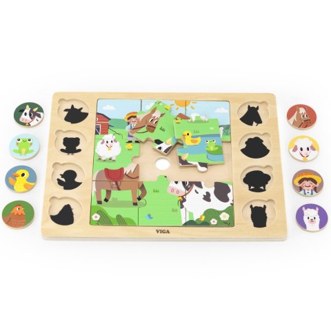 Drewniane puzzle „Odgadnij po cieniu – farma” 17 el.