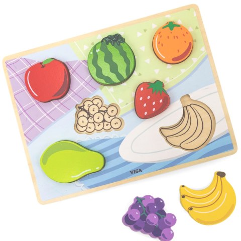 Drewniane puzzle układanka Montessori 2w1 „Figurki Owoce” Drewniane puzzle układanka Montessori 2w1 „Figurki Owoce”