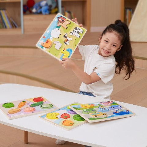 Drewniane puzzle układanka Montessori 2w1 „Figurki Owoce” Drewniane puzzle układanka Montessori 2w1 „Figurki Owoce”