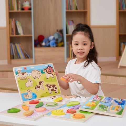 Drewniane puzzle układanka Montessori 2w1 „Figurki Owoce” Drewniane puzzle układanka Montessori 2w1 „Figurki Owoce”