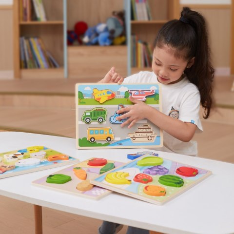Drewniane puzzle układanka Montessori 2w1 „Figurki Owoce” Drewniane puzzle układanka Montessori 2w1 „Figurki Owoce”