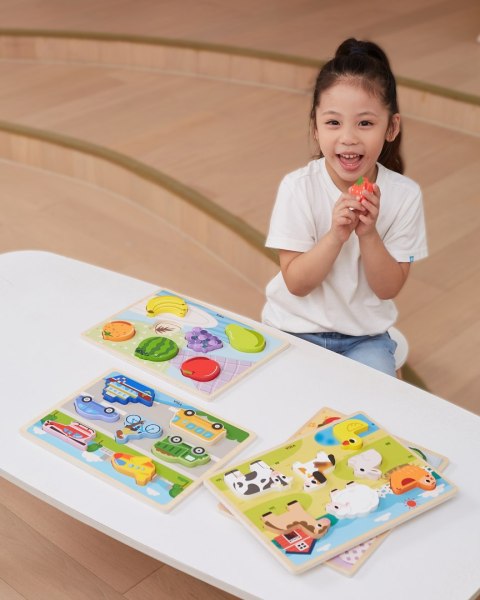 Drewniane puzzle układanka Montessori 2w1 „Figurki Owoce” Drewniane puzzle układanka Montessori 2w1 „Figurki Owoce”