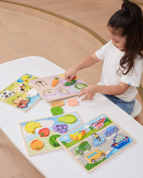 Drewniane puzzle układanka Montessori 2w1 „Figurki Owoce” Drewniane puzzle układanka Montessori 2w1 „Figurki Owoce”