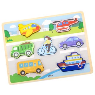Drewniane puzzle układanka Montessori 2w1 „Figurki Pojazdy”