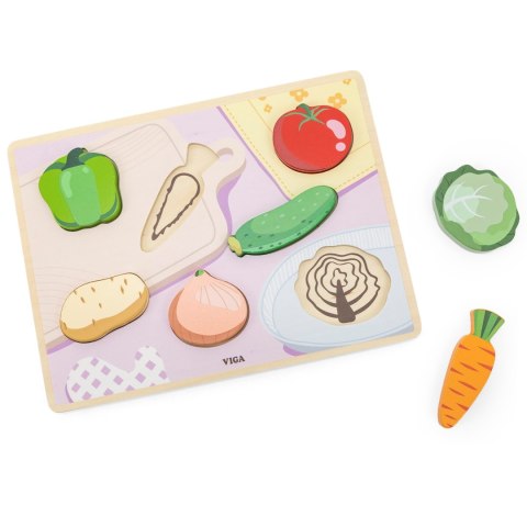 Drewniane puzzle układanka Montessori 2w1 „Figurki Warzywa”