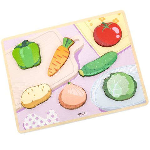 Drewniane puzzle układanka Montessori 2w1 „Figurki Warzywa”