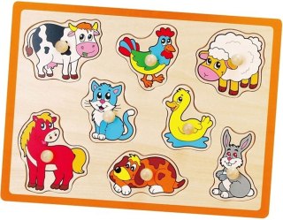 Drewniane puzzle „Zwierzęta z farmy” – układanka z pinezkami