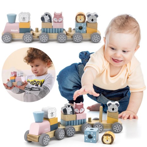 Drewniana kolejka z wagonikami i zwierzątkami do ciągnięcia – Montessori Drewniana kolejka z wagonikami i zwierzątkami do ciągnięcia – Montessori