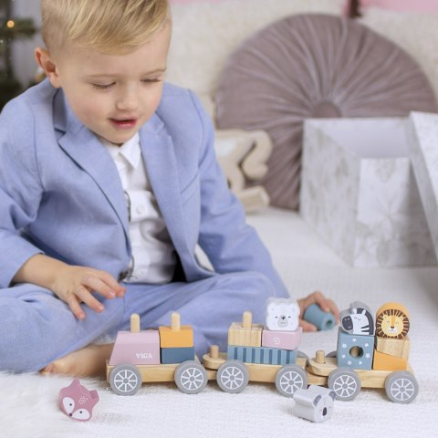 Drewniana kolejka z wagonikami i zwierzątkami do ciągnięcia – Montessori Drewniana kolejka z wagonikami i zwierzątkami do ciągnięcia – Montessori