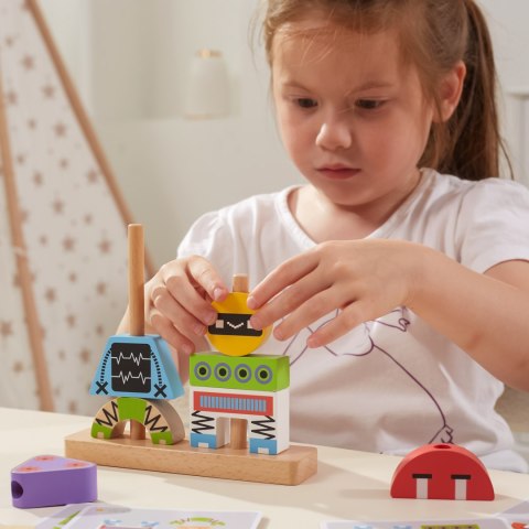 Drewniana układanka piramidka – roboty + wzory, 8 elementów Drewniana układanka piramidka – roboty + wzory, 8 elementów