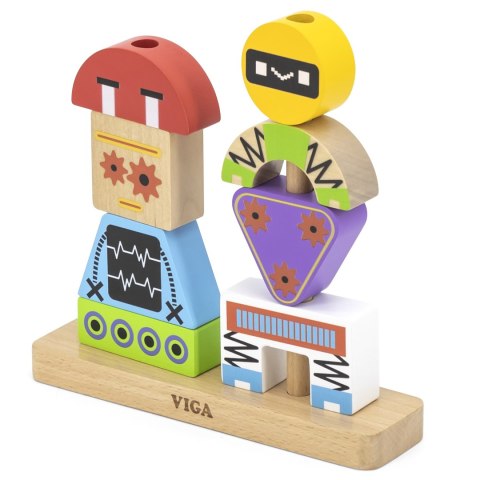 Drewniana układanka piramidka – roboty + wzory, 8 elementów Drewniana układanka piramidka – roboty + wzory, 8 elementów