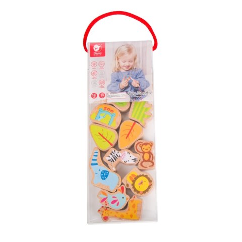 Drewniane klocki do nawlekania – ZOO, 13 el.