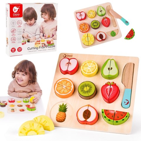 Drewniany zestaw do krojenia owoców na rzepy Montessori (20 el.)