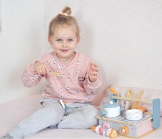 Drewniana Składana Kuchnia i Grill 2w1 – zabawka dla dzieci, od 2 lat, z akcesoriami