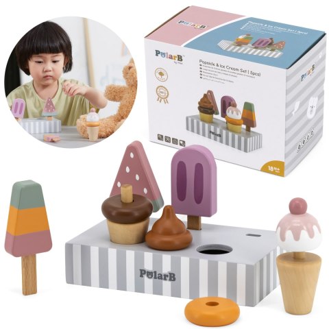 Drewniane lody na patyku ze stojakiem – 5 szt. PolarB