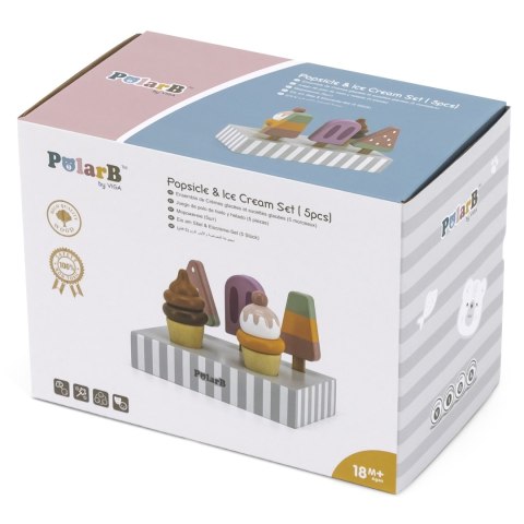 Drewniane lody na patyku ze stojakiem – 5 szt. PolarB