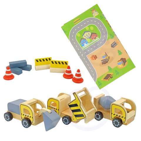 Drewniany Plac Budowy 5w1 – dźwig XXL i pojazdy budowlane, 13 elementów Drewniany Plac Budowy 5w1 – dźwig XXL i pojazdy budowlane, 13 elementów