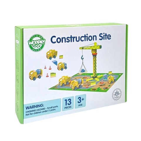 Drewniany Plac Budowy 5w1 – dźwig XXL i pojazdy budowlane, 13 elementów Drewniany Plac Budowy 5w1 – dźwig XXL i pojazdy budowlane, 13 elementów