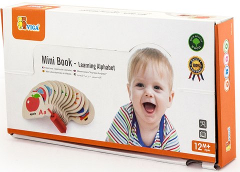 Drewniana Książeczka Alfabetu – nauka liter i angielskiego, Montessori, od 12 miesiąca